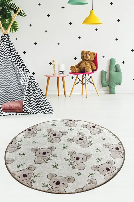 Covor de Copii Rotund Koala, Multicolor, 100x100 cm - Multicolor / 100 x 100