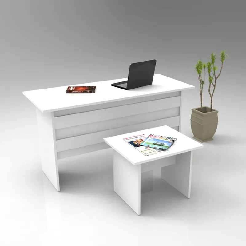 Set de mobilier de birou Serdar, Alb - Nuc - Stejar, Birou - Masuta - Alb