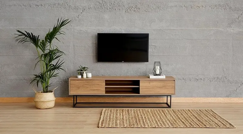 Comoda Tv Sabit Metal - Lemn, Nuc, 180 x 50 x 40 cm - Nuc
