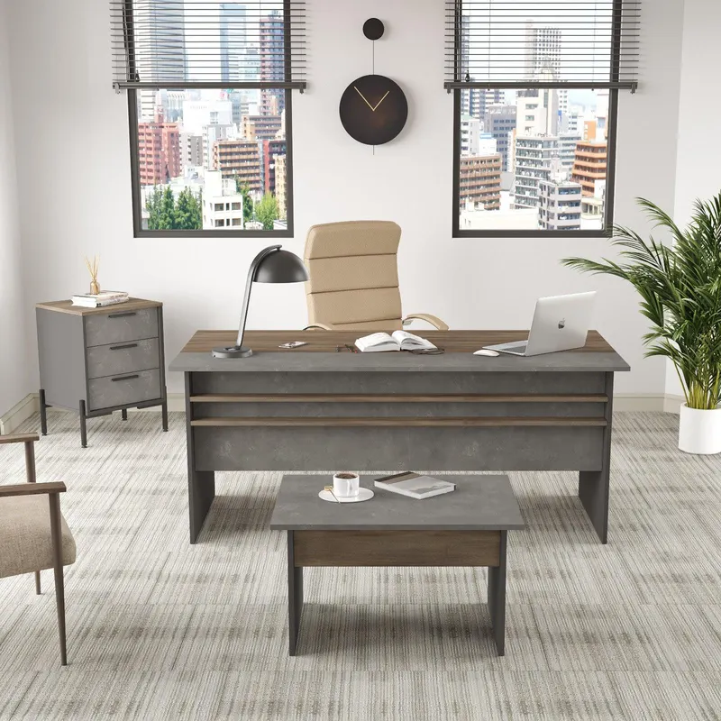 Set de mobilier de birou Sartoria, Maro, 3 Piese, Birou - Masa - Rollbox - Maro