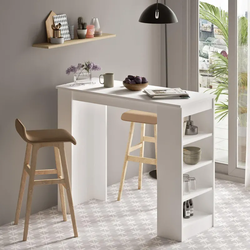 Masa Bucatarie Bar multifunctionala Wallo, Gri - Stejar - Alb - Negru, 120 x 102 x 52 cm - Alb