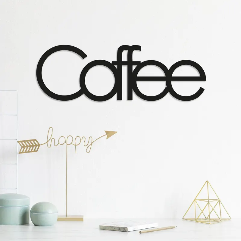 Decoratiune de perete Metal wantCoffee, Negru, 17x1x50 cm - Negru
