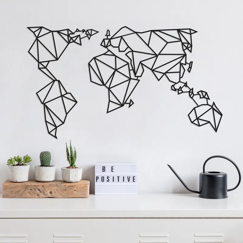 Decoratiune de perete Metal World Map2, Negru, 58x1x100 cm - Negru