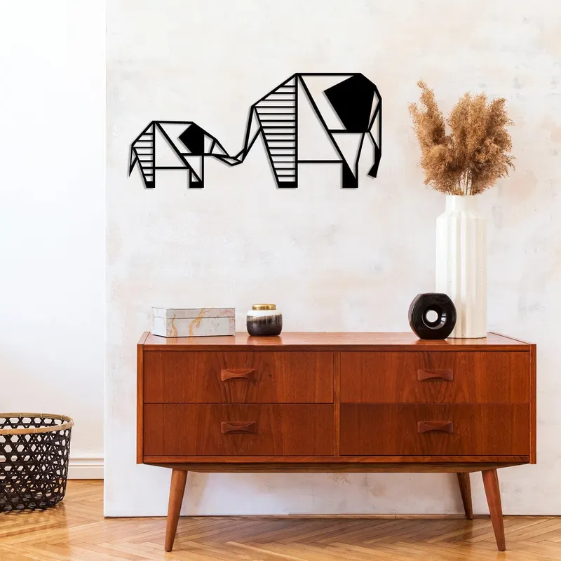 Decoratiune de perete Metal Elephant 3, Negru, 25x1x55 cm - Negru