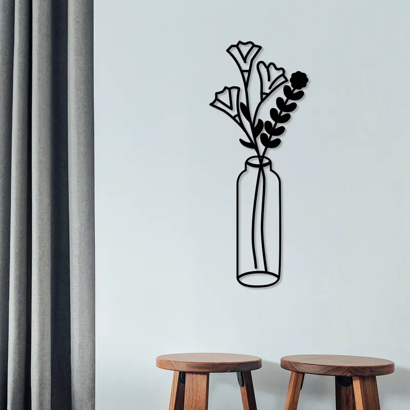 Decoratiune de perete Metal Flower 6, Negru, 60x1x24 cm - Negru