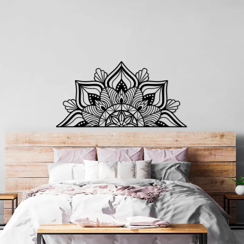 Decoratiune de perete Metal Mandala 1, Negru, 78x1x154 cm - Negru