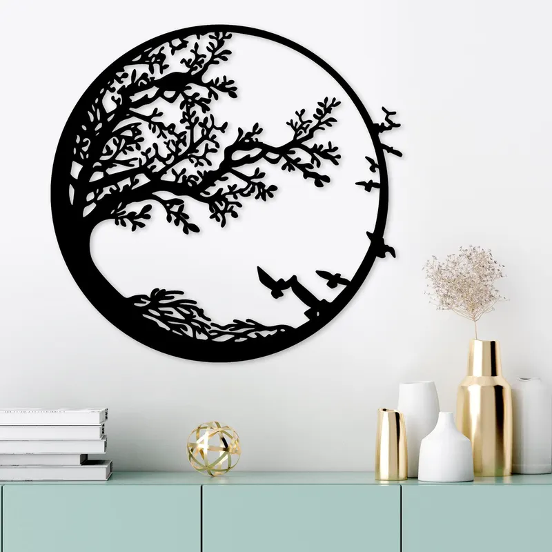 Decoratiune de perete Metal Night, Negru, 2x66x68 cm - Negru