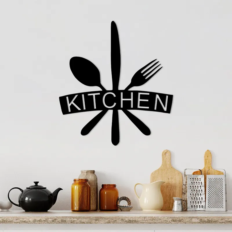 Decoratiune de perete Metal Kitchen, Negru, 2x66x68 cm - Negru