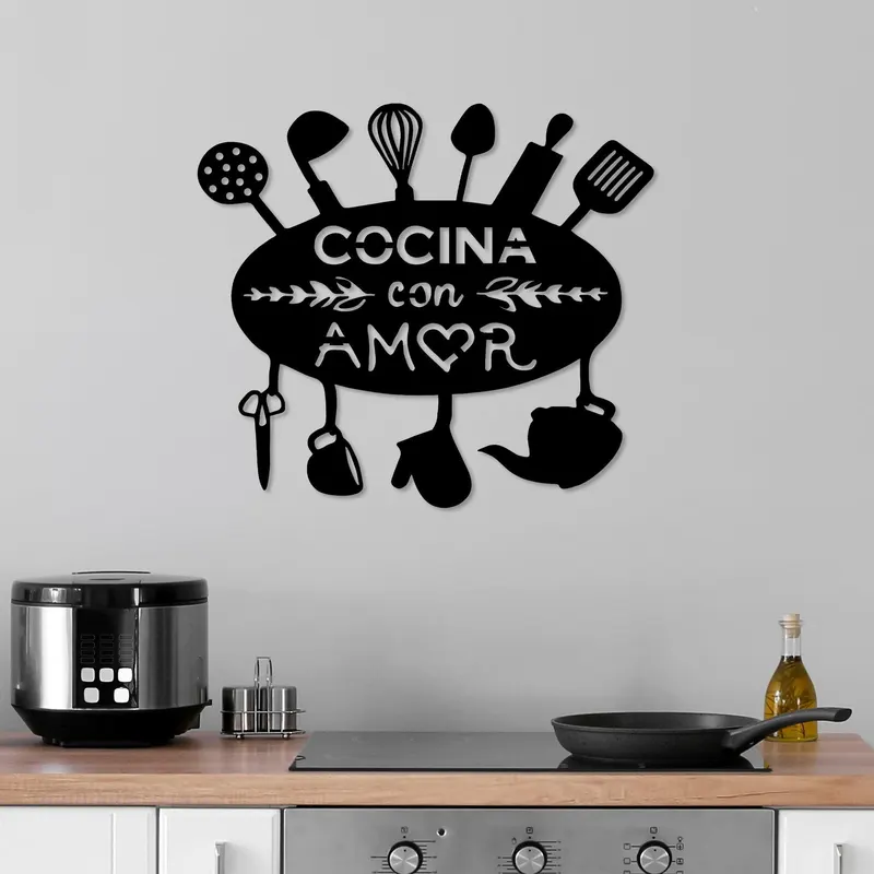 Decoratiune de perete Metal Cocina Con Amor, Negru, 2x43x49 cm - Negru