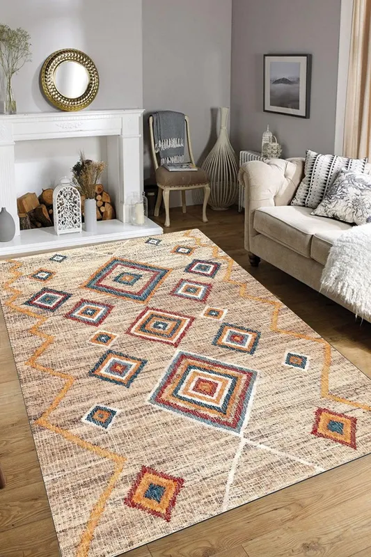 Covor Living - Hol Rustic, Lavabil, Antiderapant, Bej, 80x120 cm - Bej / 80 x 120