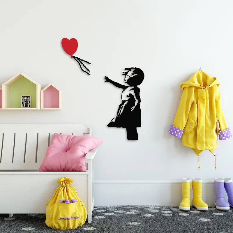 Decoratiune de perete Metal Banksy - 13, Negru, 85x1x105 cm - Negru