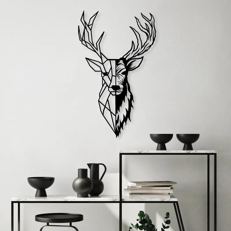 Accesoriu metal decorativ de perete Red Deer 2, Negru, 42x70x0.15 cm - Negru