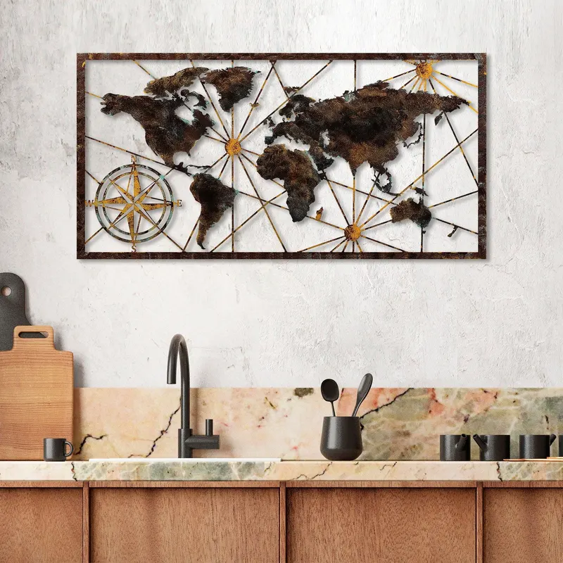 Decoratiune de perete Metal World Map Large - 1, Multicolor, 120x1x60 cm - Multicolor
