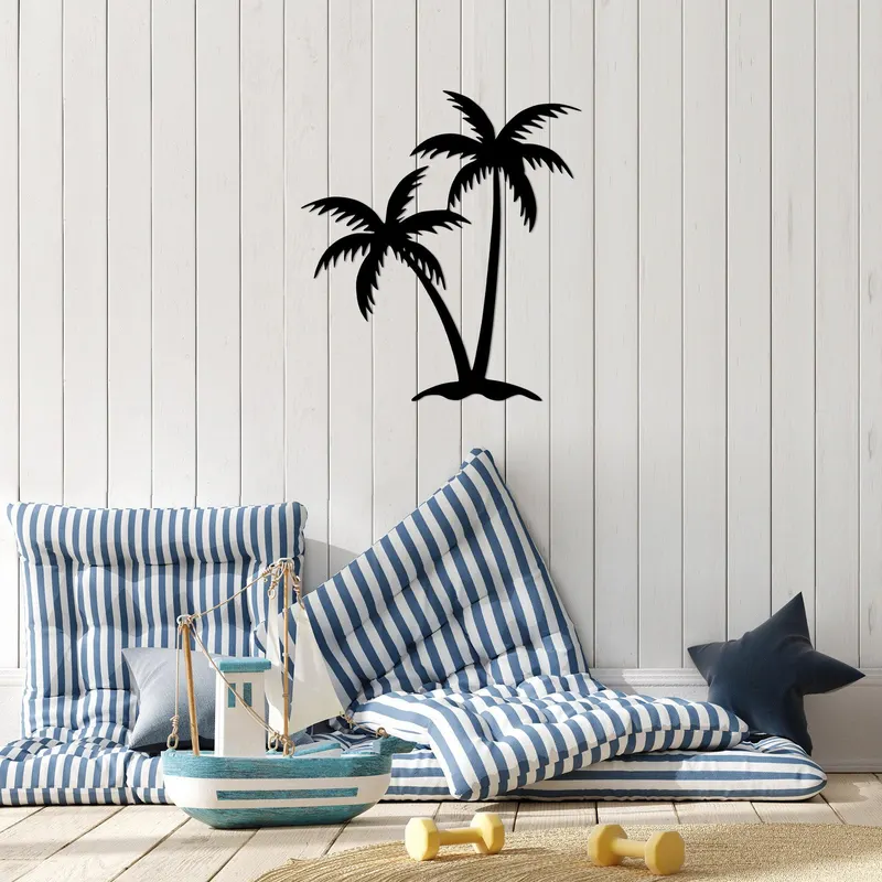 Decoratiune de perete Metal Palm 2 - 436, Negru, 70x1x63 cm - Negru