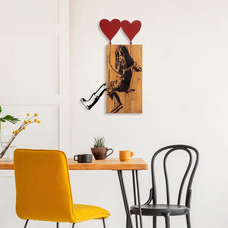 Decoratiune de perete lemn Banksy - 18, Nuc, 80x3x50 cm - Nuc