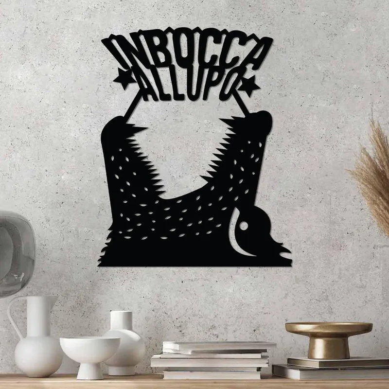 Decoratiune de perete Metal Lupo 4, Negru, 46x56 cm - Negru