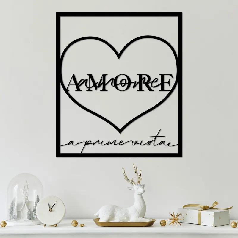 Decoratiune de perete Metal Amore Prima Vista 2, Negru, 49x56 cm - Negru