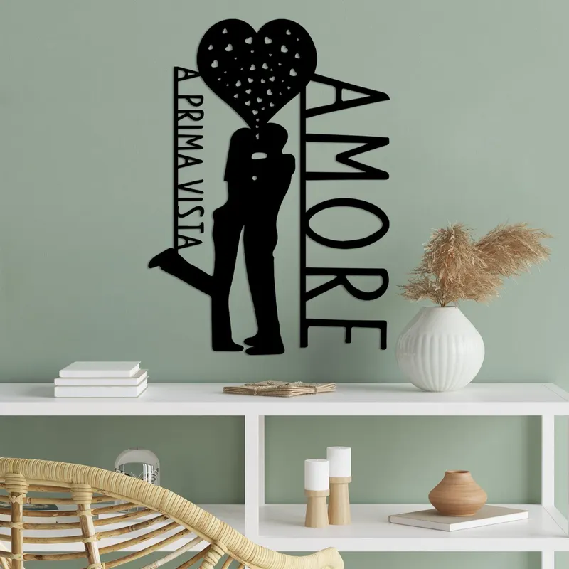 Decoratiune de perete Metal Amore Prima Vista 3, Negru, 40x56 cm - Negru