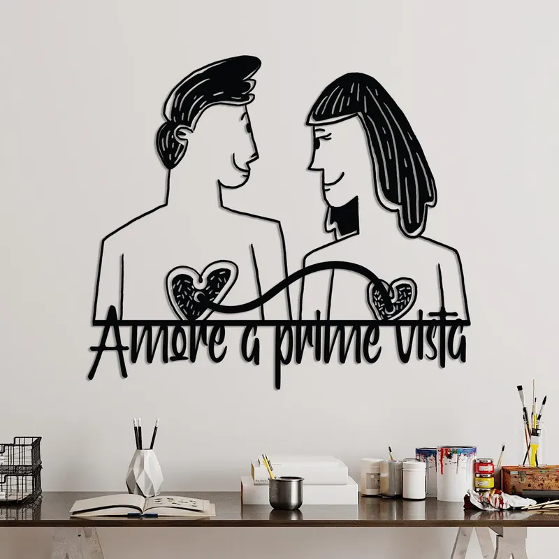 Decoratiune de perete Metal Amore Prima Vista 5, Negru, 56x49 cm - Negru