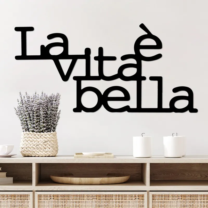 Decoratiune de perete Metal Vita E Bella 1, Negru, 60x30 cm - Negru