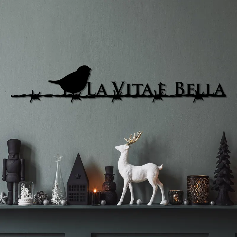 Decoratiune de perete Metal Vita E Bella 4, Negru, 86x15 cm - Negru