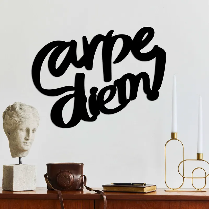 Decoratiune de perete Metal Carpe Diem 5, Negru, 56x42 cm - Negru