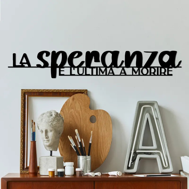 Decoratiune de perete Metal La Speranza 1, Negru, 86x14 cm - Negru