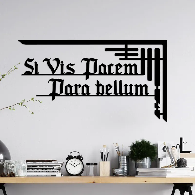 Decoratiune de perete Metal Si Vis Pacem 1, Negru, 60x33 cm - Negru
