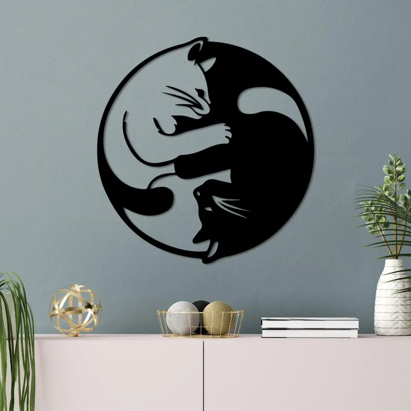 Decoratiune de perete Metal Cat 1, Negru, 54x56 cm - Negru