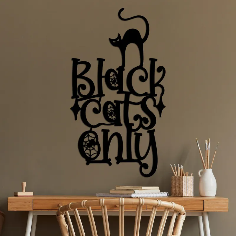 Decoratiune de perete Metal Cat 8, Negru, 34x60 cm - Negru