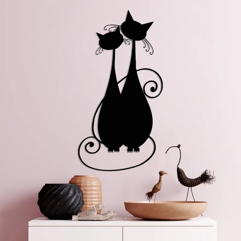 Decoratiune de perete Metal Cat 10, Negru, 30x60 cm - Negru