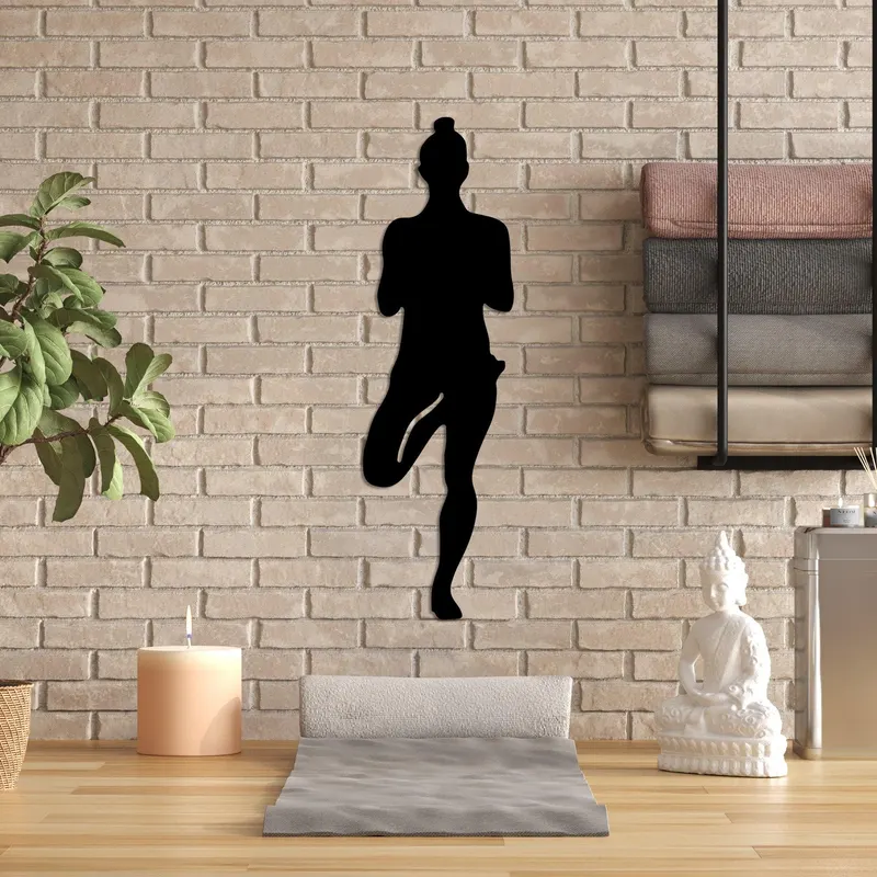 Decoratiune de perete Metal Yoga 2, Negru, 18x60 cm - Negru
