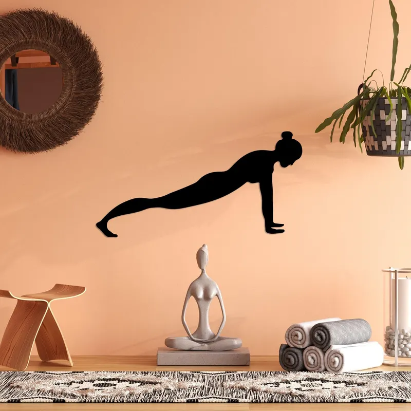 Decoratiune de perete Metal Yoga 7, Negru, 60x30 cm - Negru