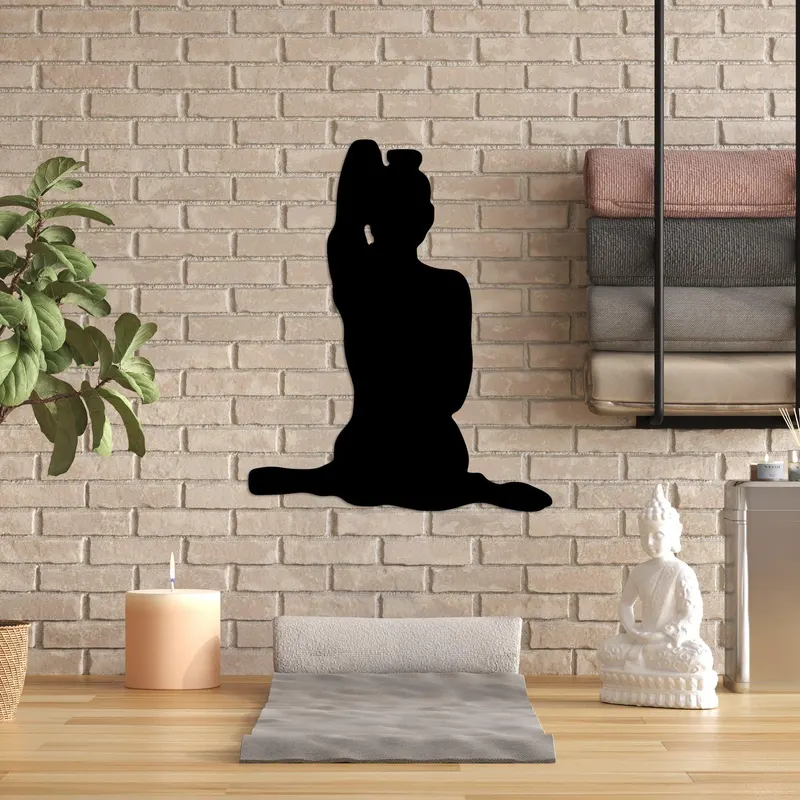 Decoratiune de perete Metal Yoga 9, Negru, 45x55 cm - Negru