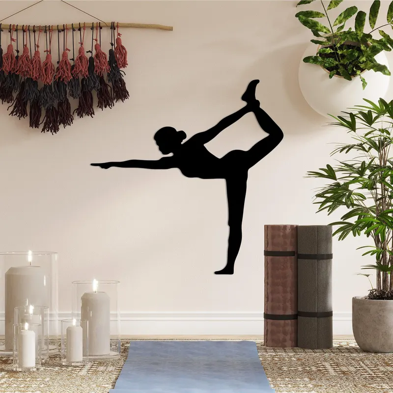 Decoratiune de perete Metal Yoga 11, Negru, 55x55 cm - Negru