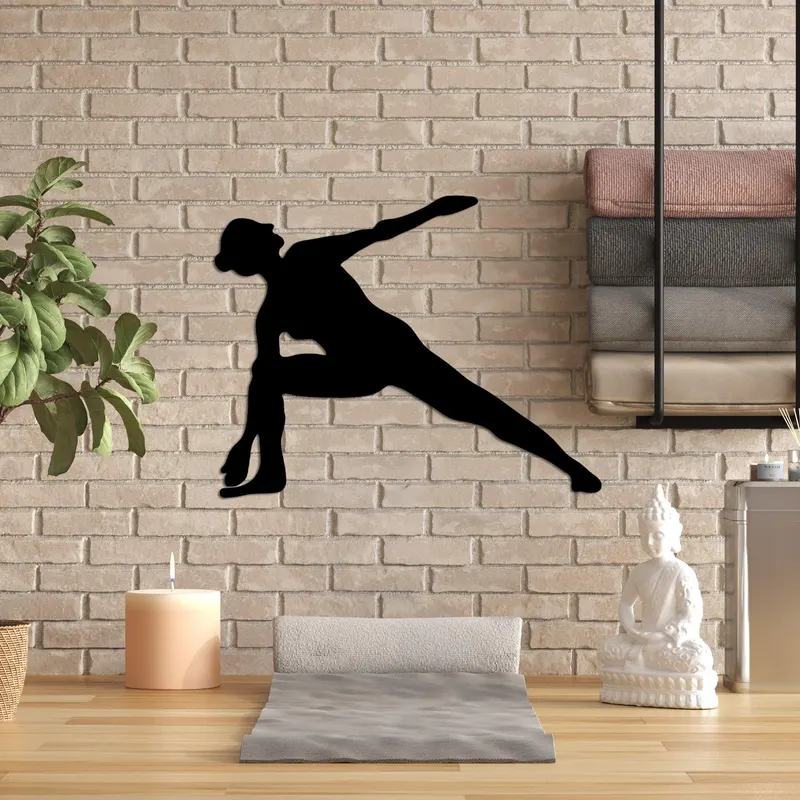Decoratiune de perete Metal Yoga 17, Negru, 55x44 cm - Negru