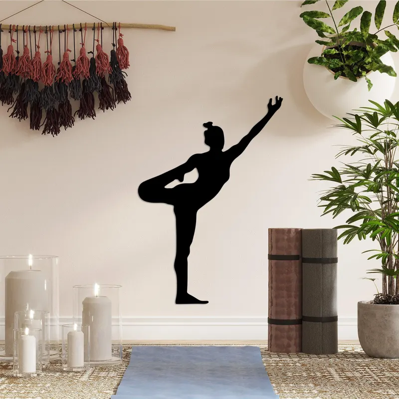 Decoratiune de perete Metal Yoga 19, Negru, 42x60 cm - Negru
