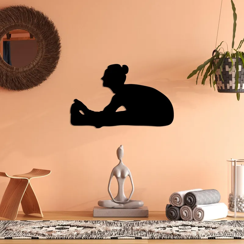 Decoratiune de perete Metal Yoga 23, Negru, 60x37 cm - Negru
