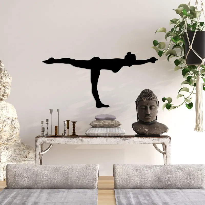 Decoratiune de perete Metal Yoga 24, Negru, 60x30 cm - Negru