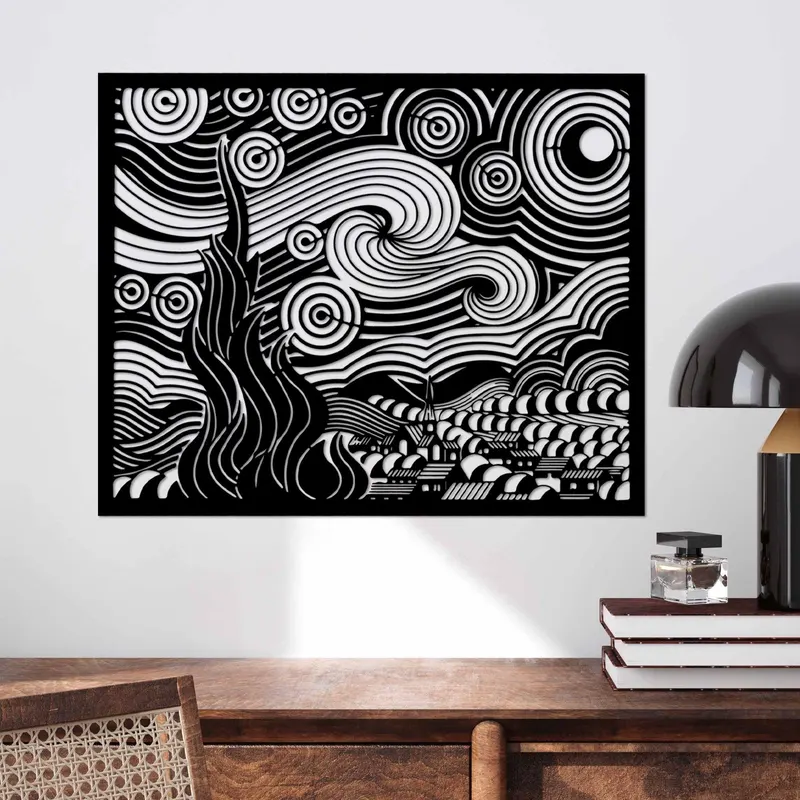 Decoratiune de perete Metal Vangogh 2, Negru, 56x45 cm - Negru