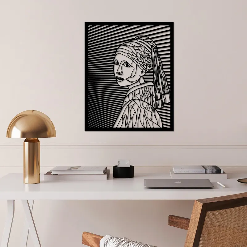 Decoratiune de perete Metal Vermeer, Negru, 46x56 cm - Negru