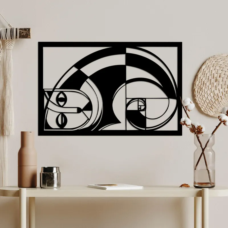 Decoratiune de perete Metal Fıbonaccı, Negru, 56x37 cm - Negru