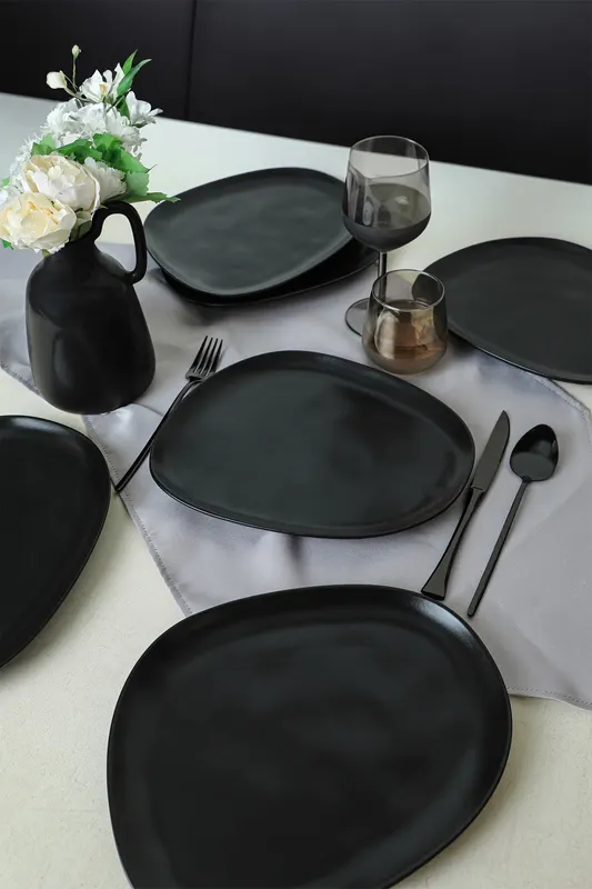 Set de farfurii 6 bucăți X0001549900000000000000000, Matte black - Negru