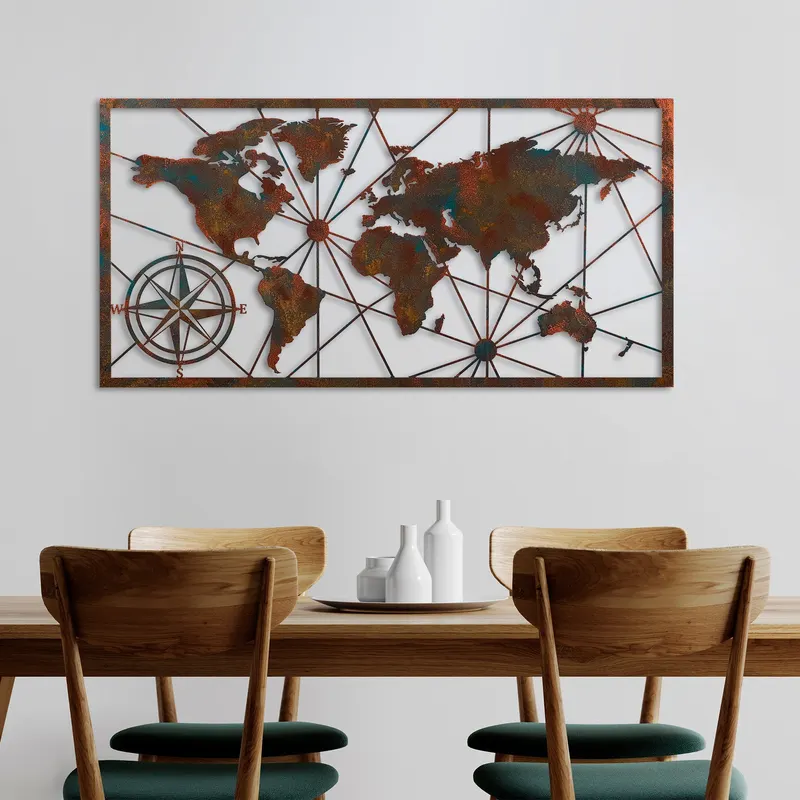 Decorațiune de perete din metal World Map Large - 2, Multicolor - Multicolor