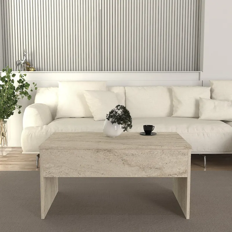 Măsuță de cafea Akilli, Travertin, 90x45x52 cm - Bej