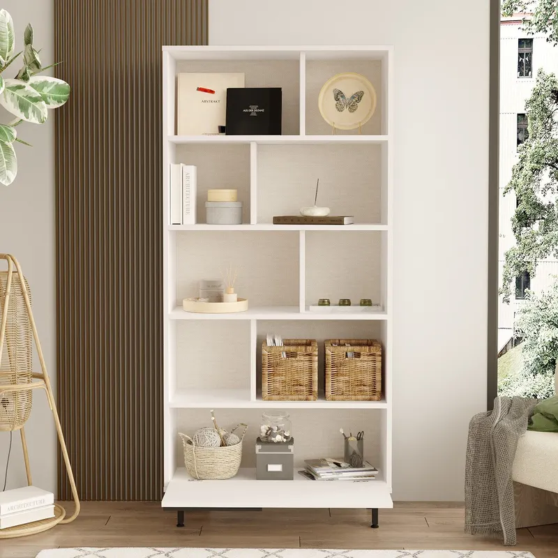 Bibliotecă On4-W, Alb, 84x30x176 cm - Alb