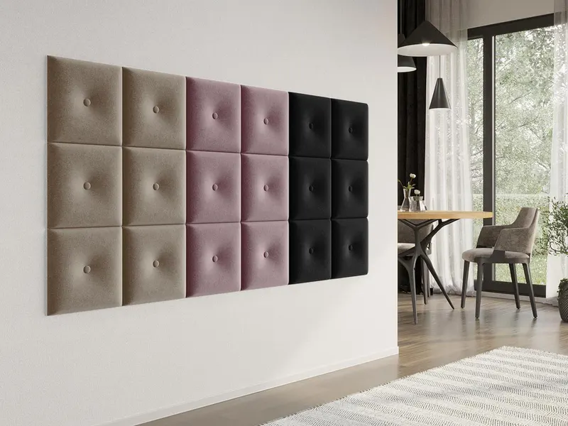 Panou decorativ tapitat - patrat cu buton Albastru