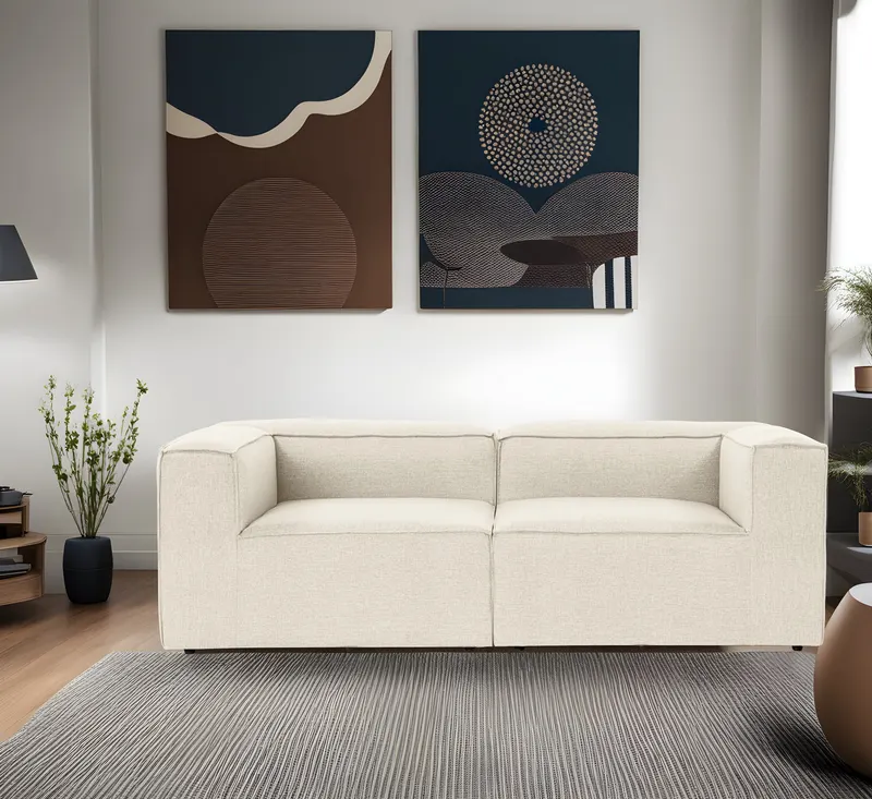 Canapea fixă 2 locuri Fora 2, Ecru, 214x105x66 cm - Crem