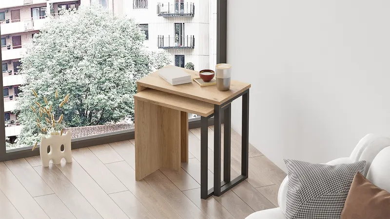 Set 2 măsuțe de cafea On7-S, Nuc, 51x30x53 cm - Nuc