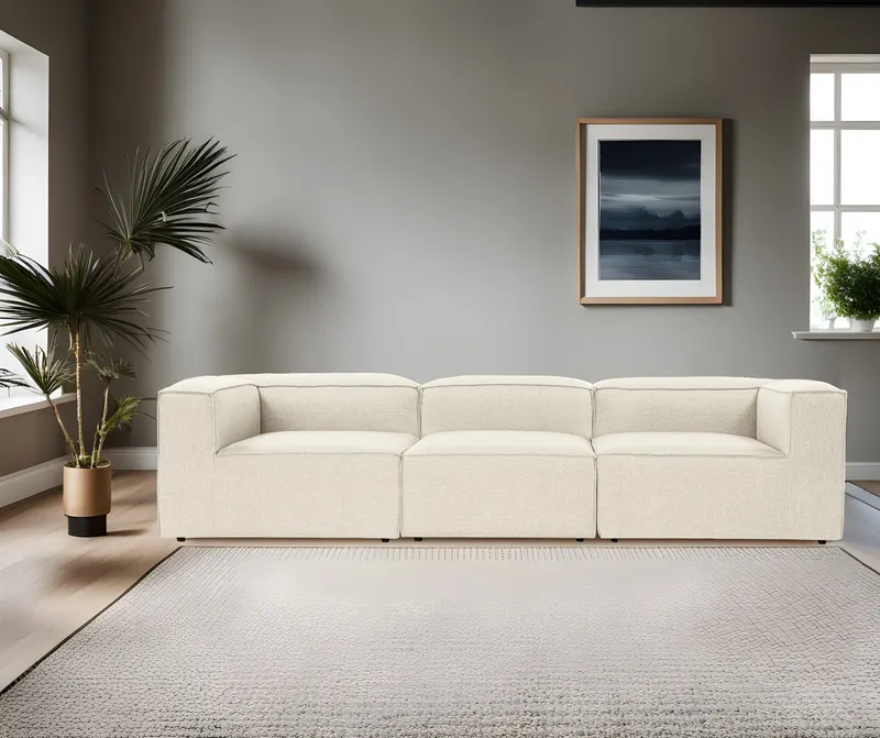 Canapea fixă 3 locuri Fora 3, Ecru, 297x105x66 cm - Crem